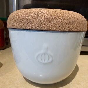 Emile Henry Off-white  Ceramic Garlic Keeper with Cork Lid